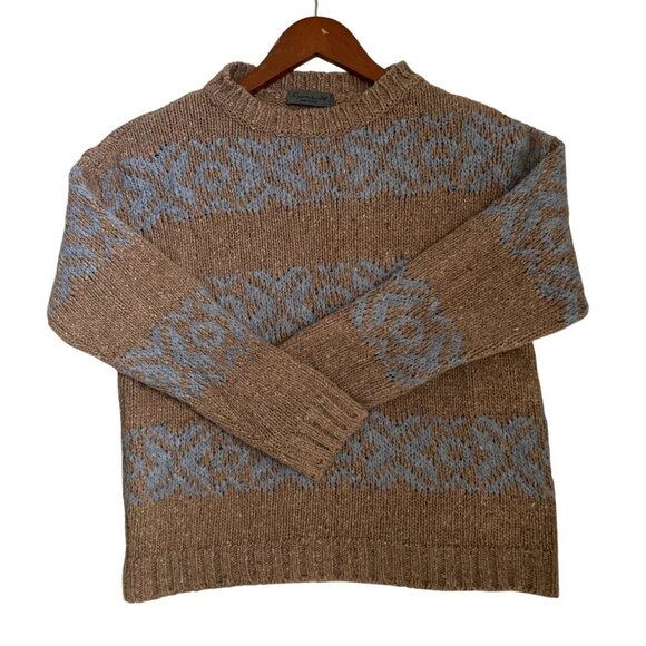 Elsamanda Made In Italy Crewneck Brown & Blue Nordic Pattern Wool Blend Preppy S - Picture 1 of 13